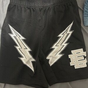 Eric Emanuel Black Mesh Shorts with Silver Lightning